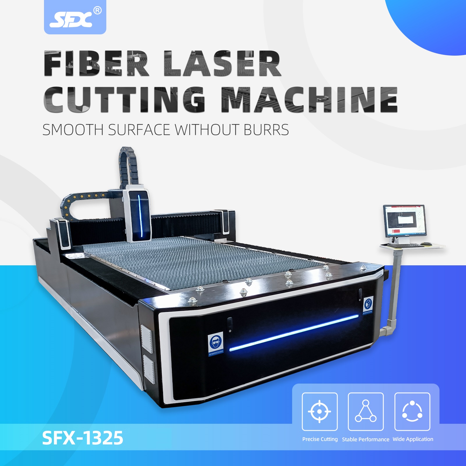 SFX-1325 1000W 1500W 2000W Sheet Metal Fiber Laser Cutting Machine Metal Laser Cutter 1300*2500mm Workbed